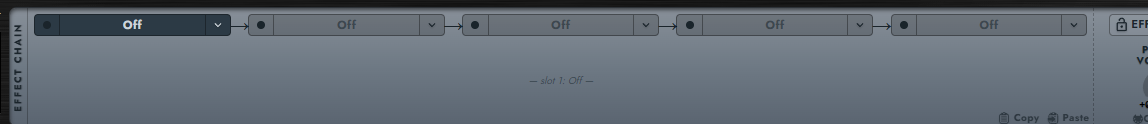 Overview of the Effects editor (the five tabs, the knobs on the Edit page, and PATCH VOLUME / EFFECT LOCK on the far right)