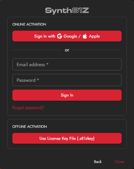 License activation form
